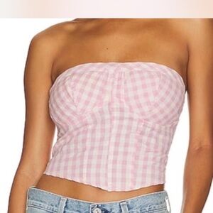 Pink Checkered Strapless Crop Top